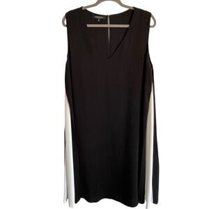 Lafayette 148 Silk Swing Dress Women Size 14 Colorblock Black White V-Neck